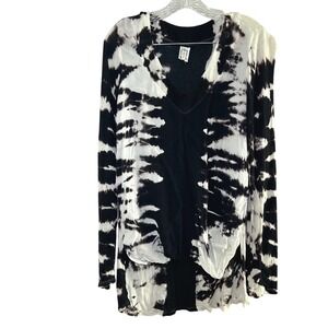 XCVI Womens Tie Dye Long Sleeve V Neck Top Black White women's medium lagenlook